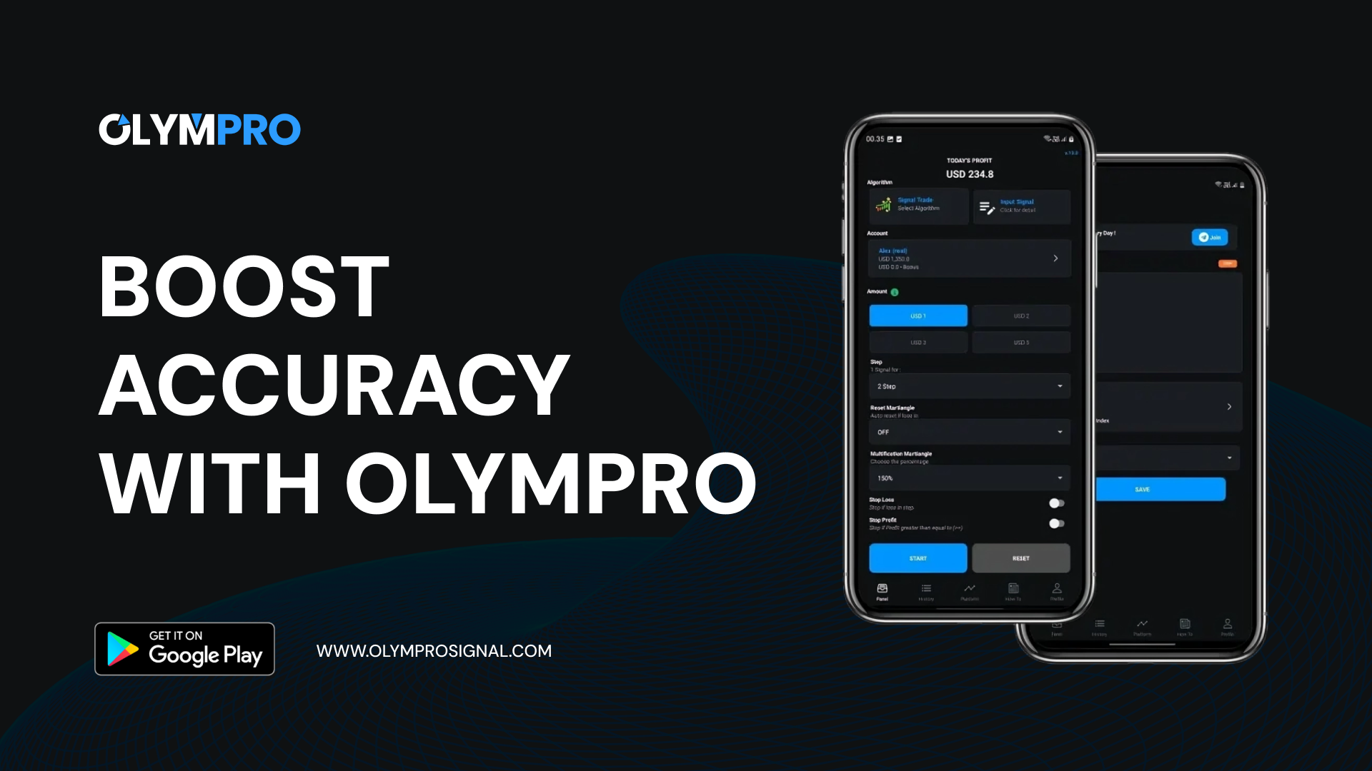 Olympro advanced trading signals dashboard showcasing Robot Trading Olymp trade performance